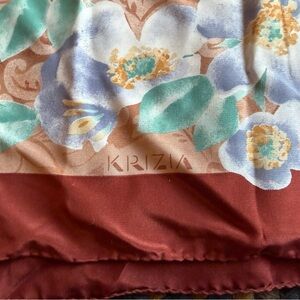 Vintage Krizia Silk Floral Square Scarf with Border – Made in Italy – 33”